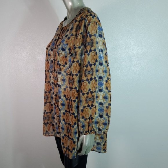 Nine West Top Plus Size 3X High Low Beaded Semi Sheer Pocket Long Sleeve Blue - Picture 4 of 5